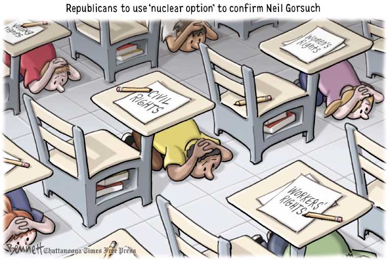 Political/Editorial Cartoon by Clay Bennett, Chattanooga Times Free Press on GOP to Install Gorsuch