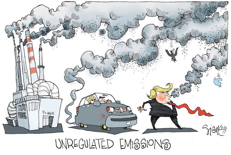 Political/Editorial Cartoon by Signe Wilkinson, Philadelphia Daily News on Trump Rolls Back Regulations