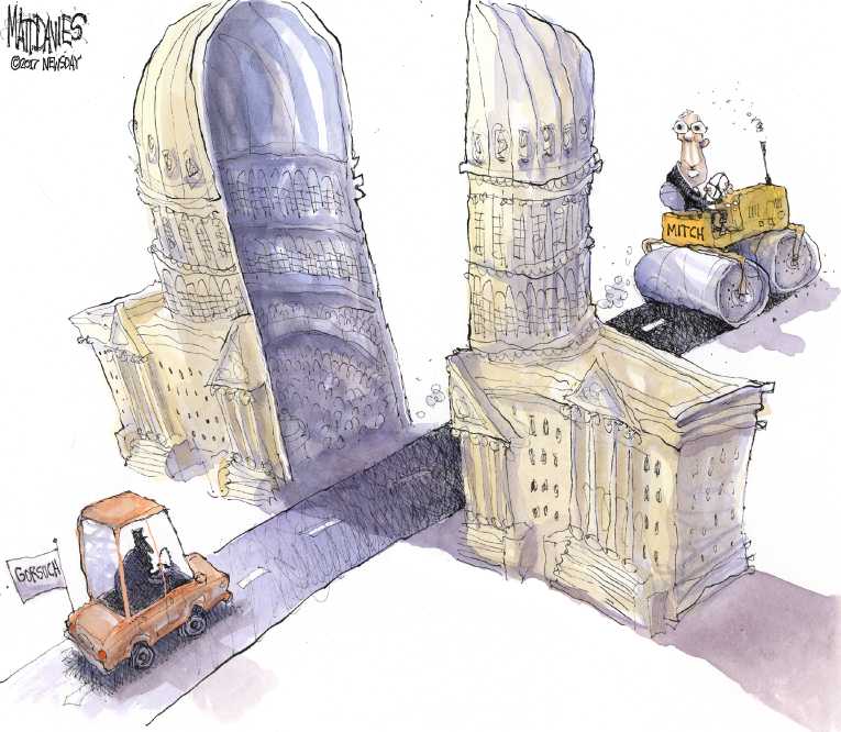 Political/Editorial Cartoon by Matt Davies, Journal News on Gorsuch Sworn In