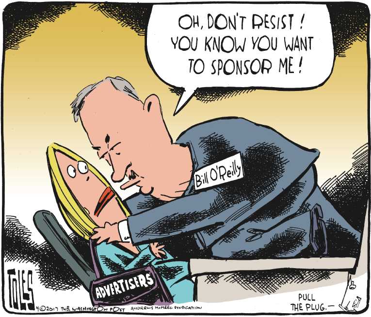 Political/Editorial Cartoon by Tom Toles, Washington Post on O’Reilly Sued Again