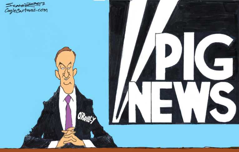 Political/Editorial Cartoon by Bill Schorr, Cagle Cartoons on O’Reilly Sued Again