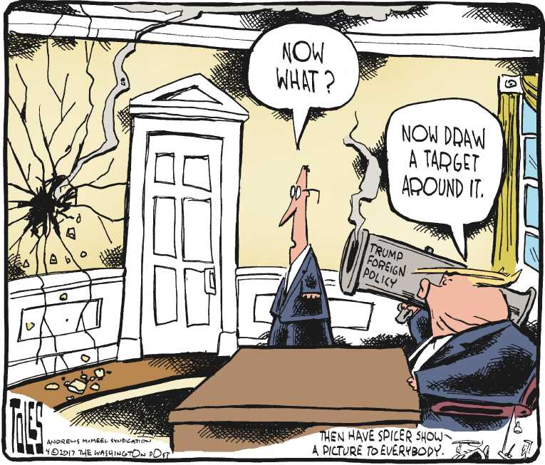 Political/Editorial Cartoon by Tom Toles, Washington Post on Trump Bombs Syria