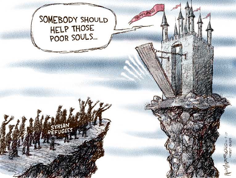 Political/Editorial Cartoon by Nick Anderson, Houston Chronicle on Trump Bombs Syria