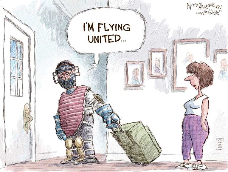 Political/Editorial Cartoon by Nick Anderson, Houston Chronicle on United Airlines Crashes