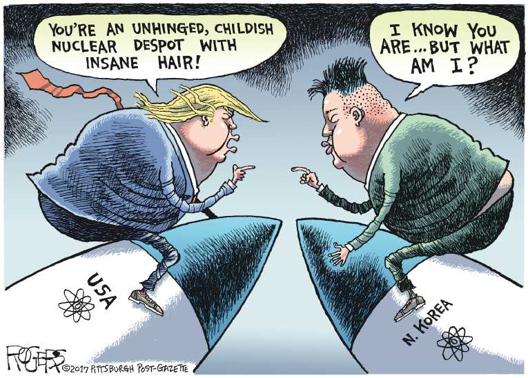 Political/Editorial Cartoon by Rob Rogers, The Pittsburgh Post-Gazette on Nuclear War on the Table