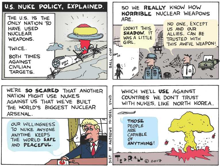 Political/Editorial Cartoon by Ted Rall on Nuclear War on the Table