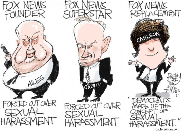 Political/Editorial Cartoon by Pat Bagley, Salt Lake Tribune on Bill O’Reilly Fired