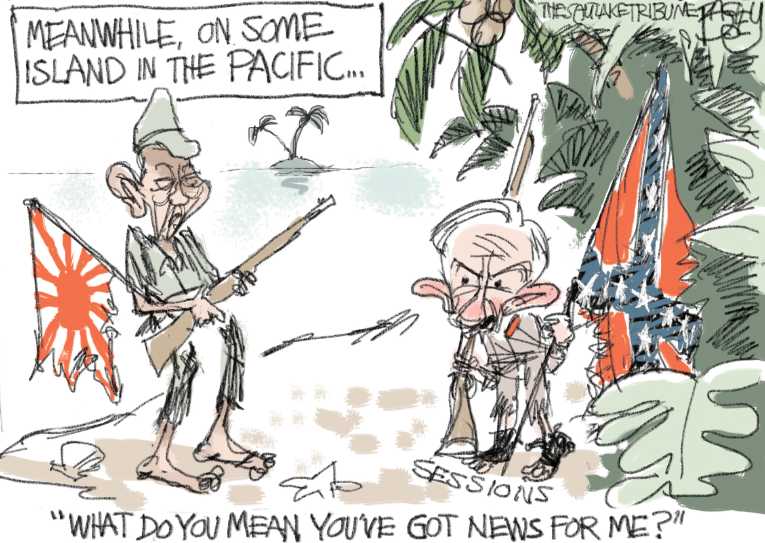 Political/Editorial Cartoon by Pat Bagley, Salt Lake Tribune on Attorney General Disses Hawaii