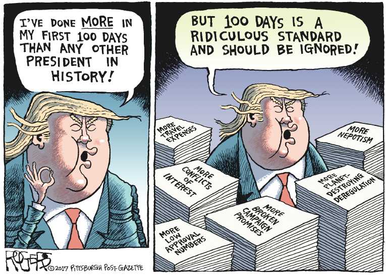 Political/Editorial Cartoon by Rob Rogers, The Pittsburgh Post-Gazette on Spectacular Start for President
