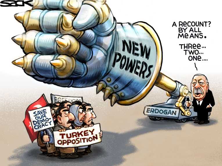 Political/Editorial Cartoon by Steve Sack, Minneapolis Star Tribune on Erdogan Claims Major Victory