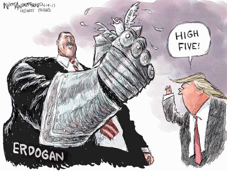 Political/Editorial Cartoon by Nick Anderson, Houston Chronicle on Erdogan Claims Major Victory