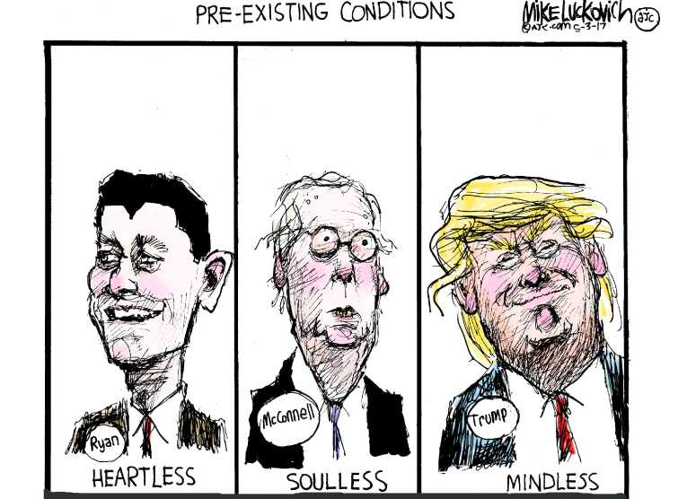 Political/Editorial Cartoon by Mike Luckovich, Atlanta Journal-Constitution on GOP Pushing New Health Bill