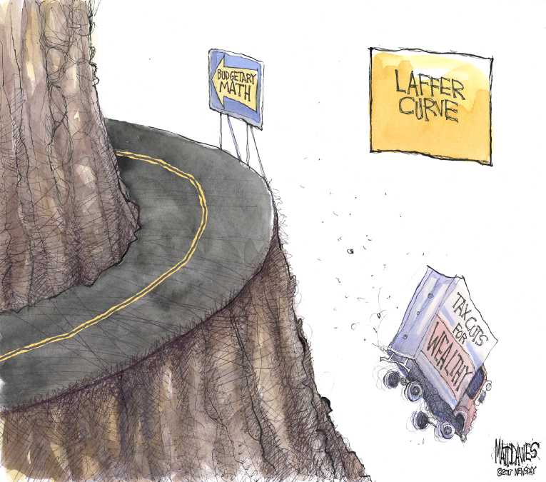 Political/Editorial Cartoon by Matt Davies, Journal News on President Lauds Tax Plan
