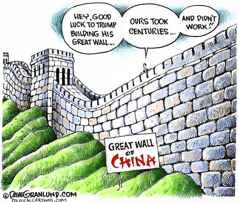 Political/Editorial Cartoon by Dave Granlund on Trump Sizes Up Wall