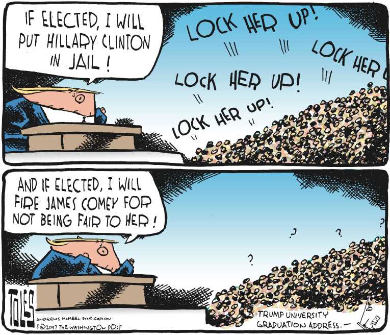 Political/Editorial Cartoon by Tom Toles, Washington Post on Trump Fires Comey