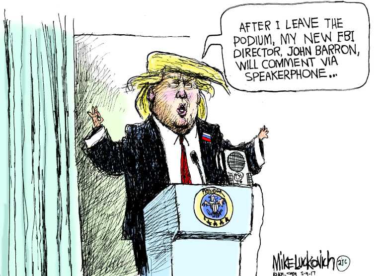 Political/Editorial Cartoon by Mike Luckovich, Atlanta Journal-Constitution on Trump Fires Comey