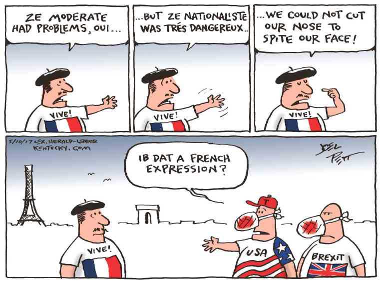Political/Editorial Cartoon by Joel Pett, Lexington Herald-Leader, CWS/CartoonArts Intl. on France Rejoices