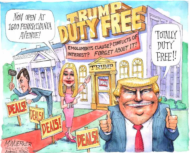 Political/Editorial Cartoon by Matt Wuerker, Politico on Trump Profits Up