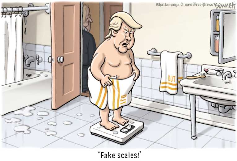 Political/Editorial Cartoon by Clay Bennett, Chattanooga Times Free Press on Trump Profits Up