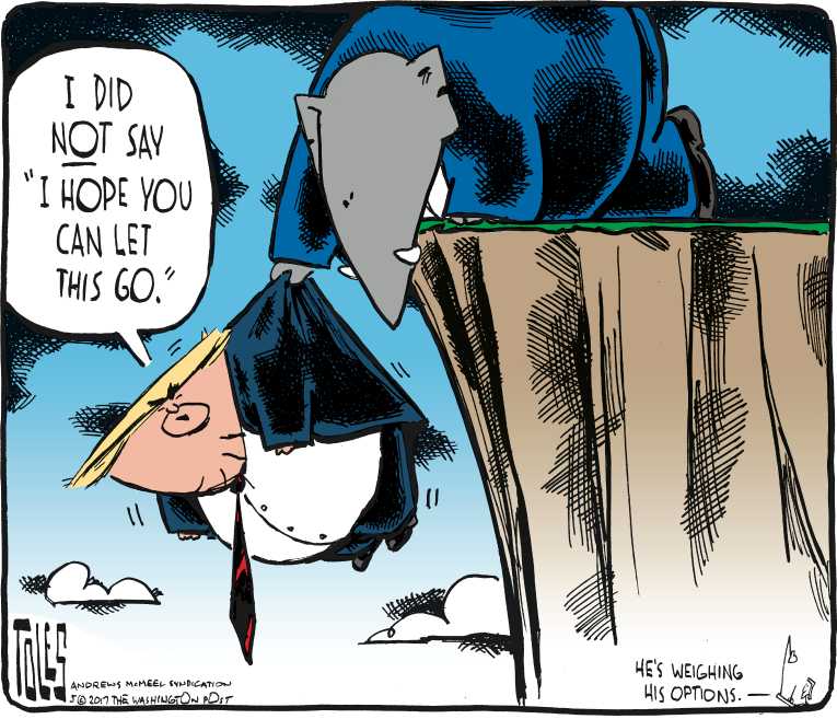 Political/Editorial Cartoon by Tom Toles, Washington Post on Comey Firing Story Revised