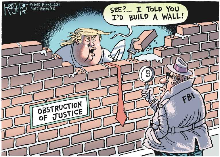 Political/Editorial Cartoon by Rob Rogers, The Pittsburgh Post-Gazette on Investigations Proceed