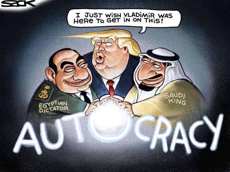 Political/Editorial Cartoon by Steve Sack, Minneapolis Star Tribune on Trump Returns From Trip