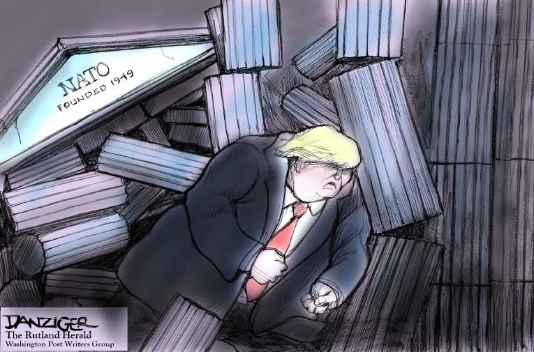 Political/Editorial Cartoon by Jeff Danziger on Trump Returns From Trip