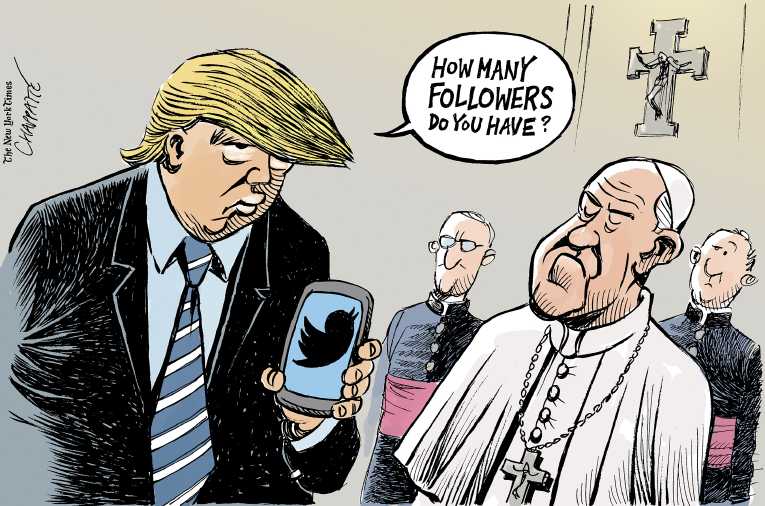 Political/Editorial Cartoon by Patrick Chappatte, International Herald Tribune on Trump Returns From Trip