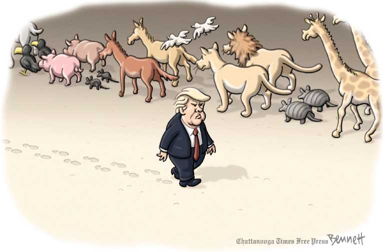 Political/Editorial Cartoon by Clay Bennett, Chattanooga Times Free Press on Trump Pulls Out