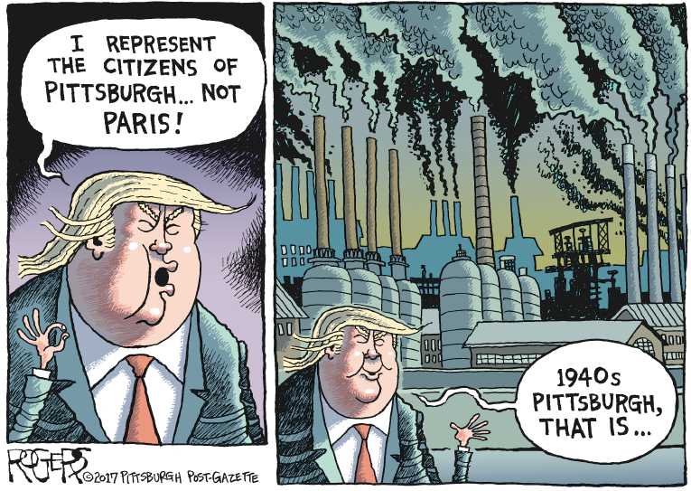 Political/Editorial Cartoon by Rob Rogers, The Pittsburgh Post-Gazette on Trump Pulls Out
