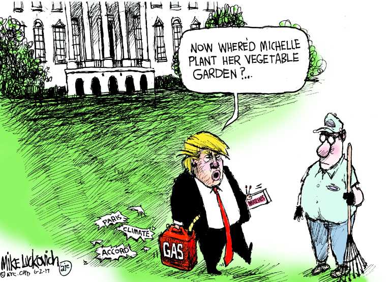 Political/Editorial Cartoon by Mike Luckovich, Atlanta Journal-Constitution on Trump Pulls Out