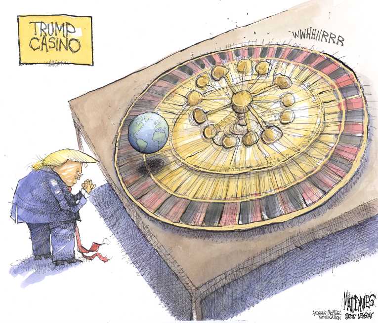 Political/Editorial Cartoon by Matt Davies, Journal News on President Refining World View