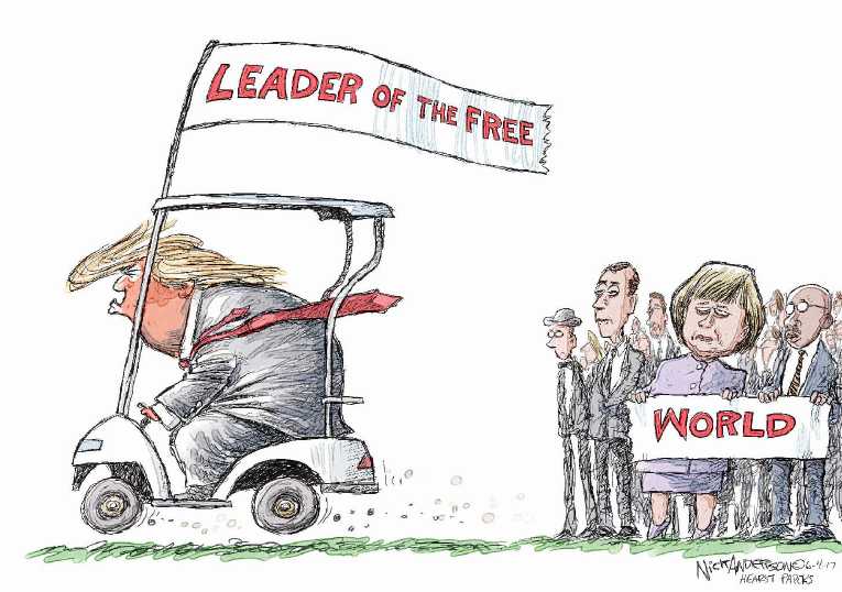 Political/Editorial Cartoon by Nick Anderson, Houston Chronicle on President Refining World View