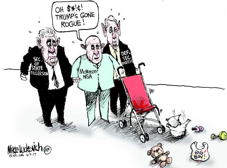 Political/Editorial Cartoon by Mike Luckovich, Atlanta Journal-Constitution on President Refining World View