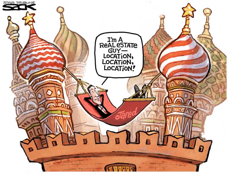 Political/Editorial Cartoon by Steve Sack, Minneapolis Star Tribune on Kushner’s Business Ties Scrutinized