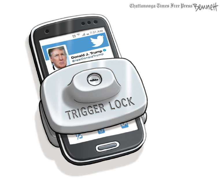 Political/Editorial Cartoon by Clay Bennett, Chattanooga Times Free Press on President Tweets