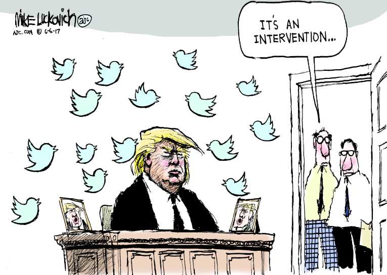 Political/Editorial Cartoon by Mike Luckovich, Atlanta Journal-Constitution on President Tweets