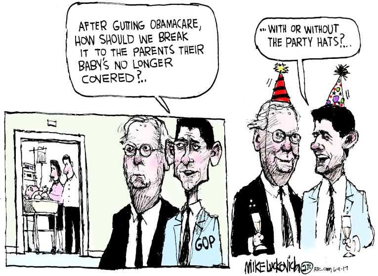 Political/Editorial Cartoon by Mike Luckovich, Atlanta Journal-Constitution on Health Plan in Senate