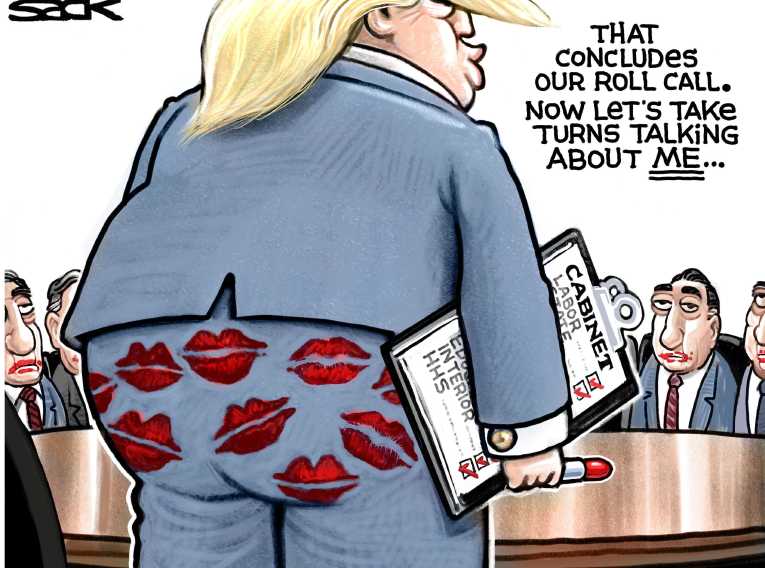 Political/Editorial Cartoon by Steve Sack, Minneapolis Star Tribune on Cabinet Salutes Trump
