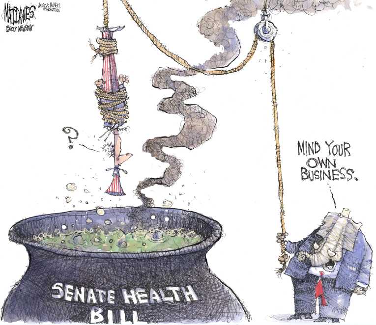 Political/Editorial Cartoon by Matt Davies, Journal News on GOP Senators Meeting in Secret