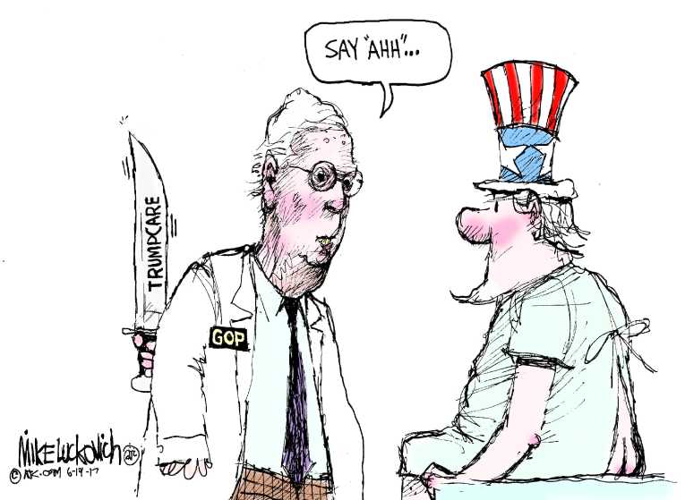 Political/Editorial Cartoon by Mike Luckovich, Atlanta Journal-Constitution on GOP Senators Meeting in Secret