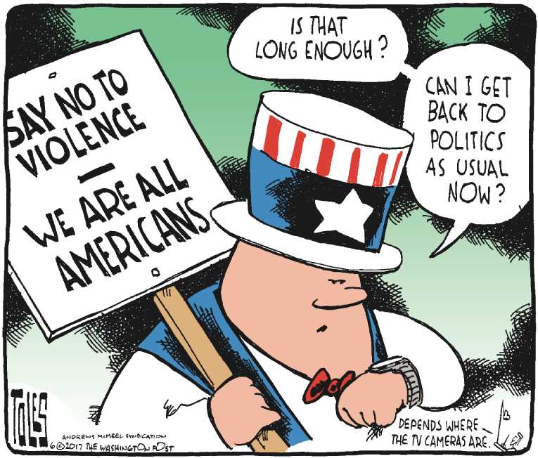 Political/Editorial Cartoon by Tom Toles, Washington Post on Shooter Targets Republicans