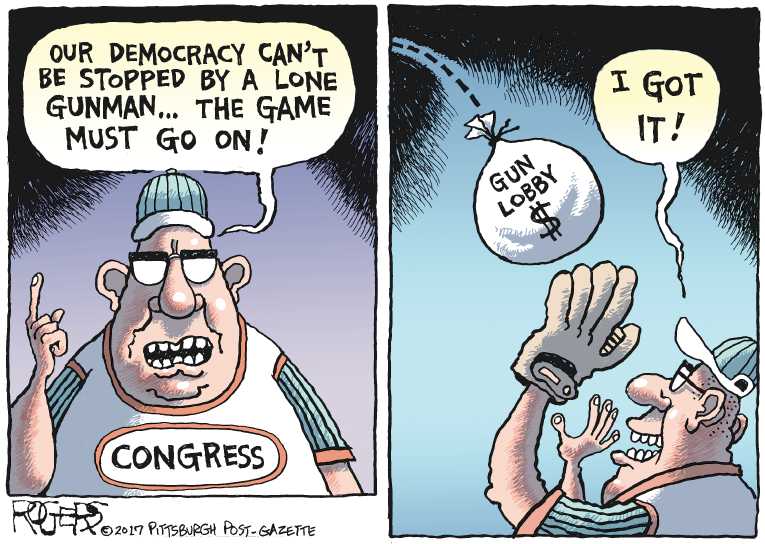 Political/Editorial Cartoon by Rob Rogers, The Pittsburgh Post-Gazette on Shooter Targets Republicans