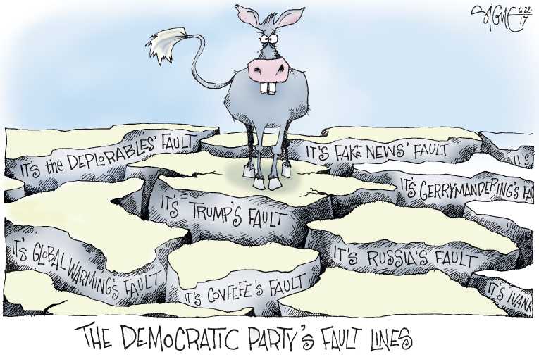 Political/Editorial Cartoon by Signe Wilkinson, Philadelphia Daily News on Democrats Staying the Course