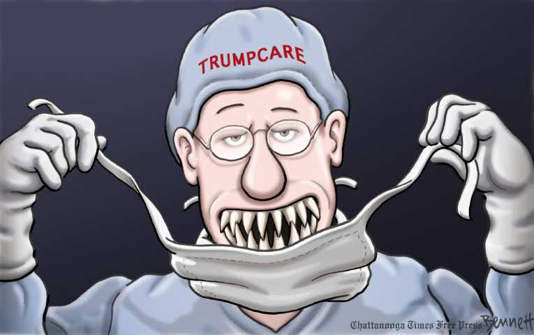 Political/Editorial Cartoon by Clay Bennett, Chattanooga Times Free Press on Senate GOP Health Bill Revealed