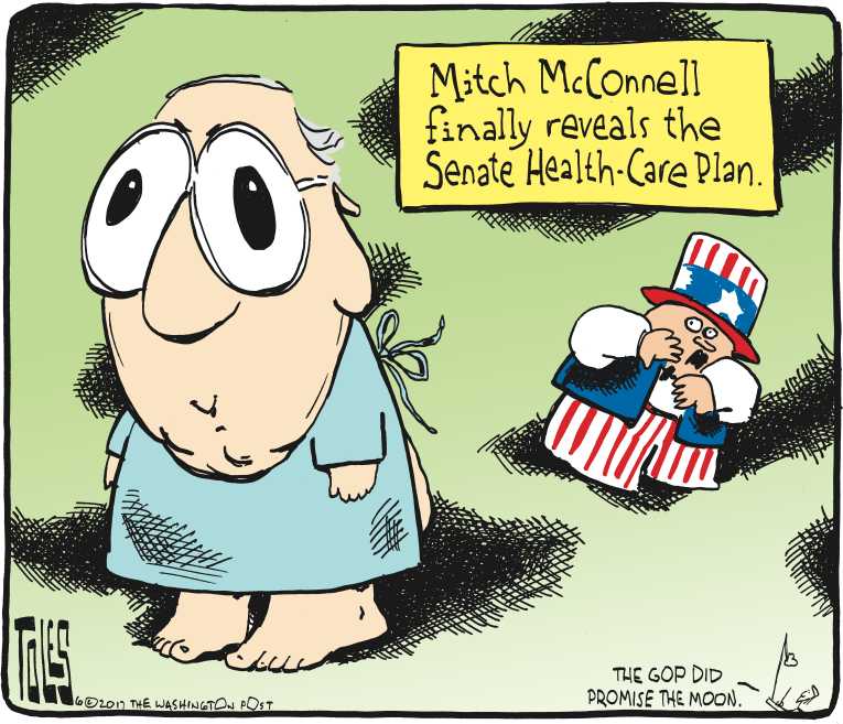 Political/Editorial Cartoon by Tom Toles, Washington Post on Senate GOP Health Bill Revealed