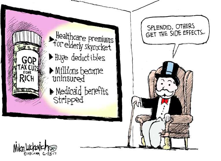 Political/Editorial Cartoon by Mike Luckovich, Atlanta Journal-Constitution on Senate GOP Health Bill Revealed