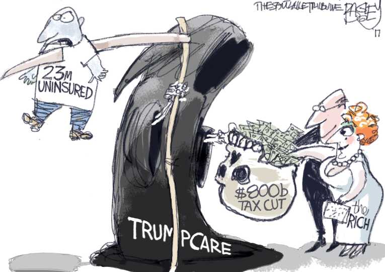 Political/Editorial Cartoon by Pat Bagley, Salt Lake Tribune on Senate GOP Health Bill Revealed