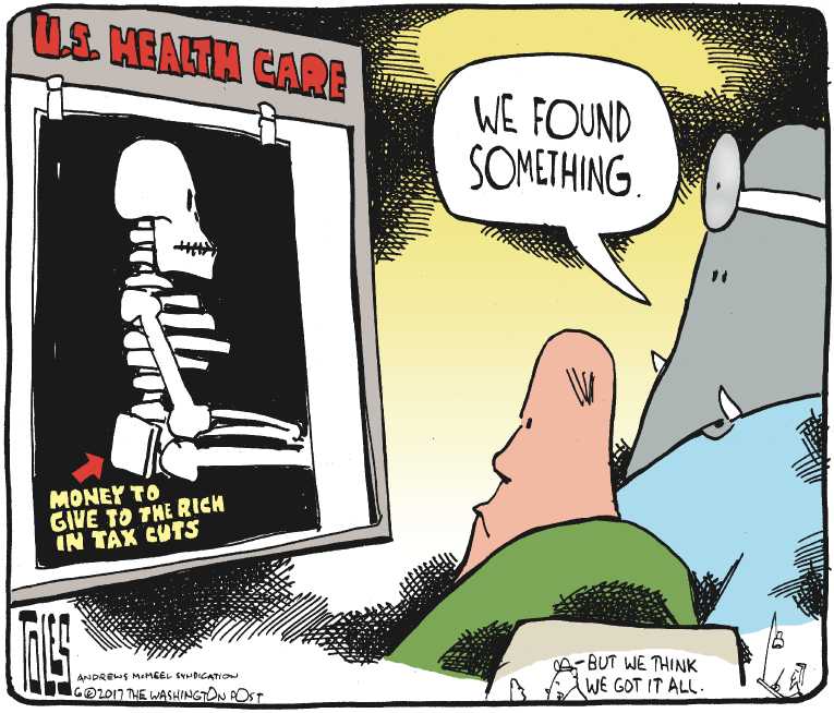 Political/Editorial Cartoon by Tom Toles, Washington Post on Senate GOP Health Bill Revealed