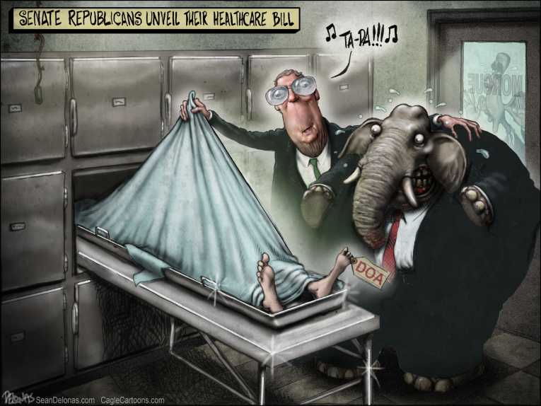 Political/Editorial Cartoon by Sean Delonas, CagleCartoons.com on Senate GOP Health Bill Revealed